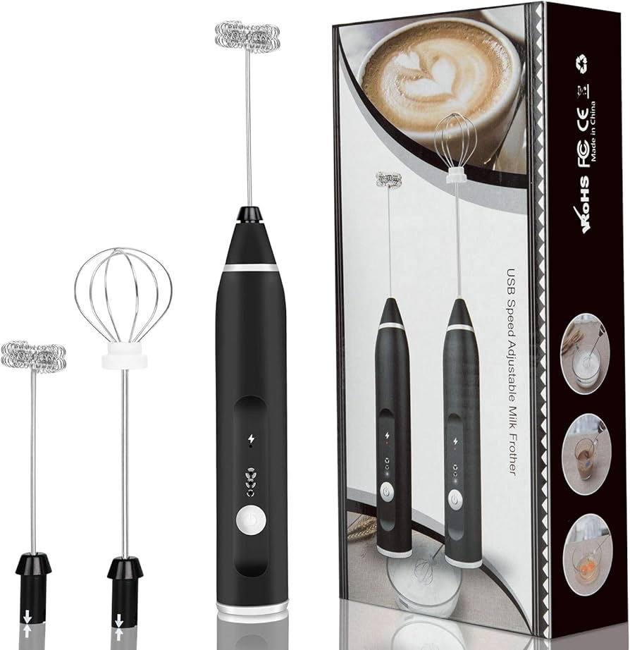 Rechargeable Milk Frother & Egg Beater – USB Powered 3-Speed Electric Hand Mixer for Coffee, Cappuccino, Latte & Baking